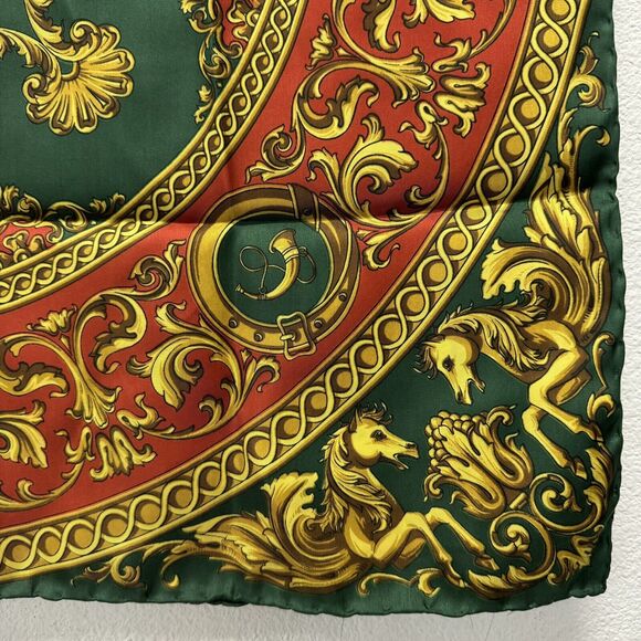 Echo Scarfs Florentia Square Rolled Edge Green Yellow Gold Rd 25" Silk - Picture 3 of 5